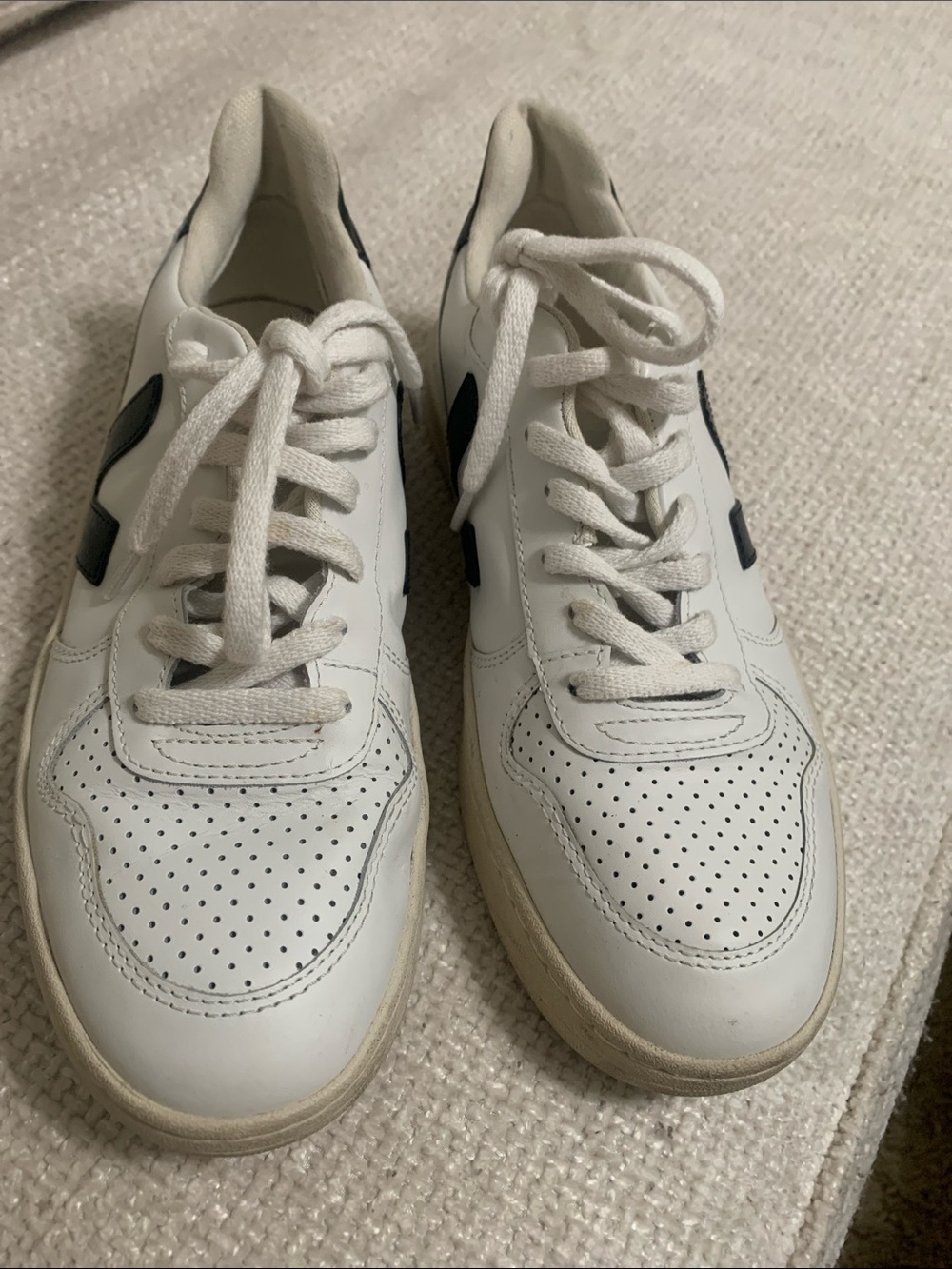 Veja White Leather Sneakers with Black V Accent - Picture 2 of 4